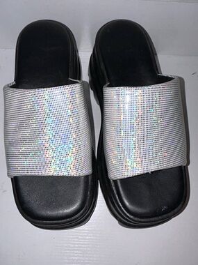 Holographic Slide Sandals - Black Footbed